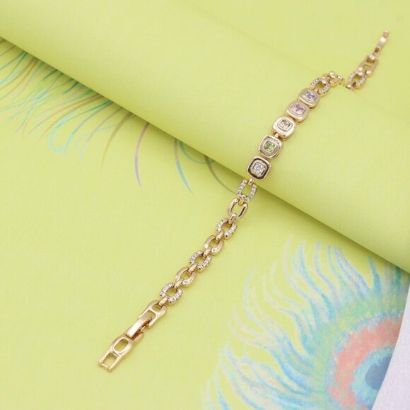 "Rose Gold Bracelet with Colorful Stones and Crystal Links, XPBL0791 - Picture 5 of 12